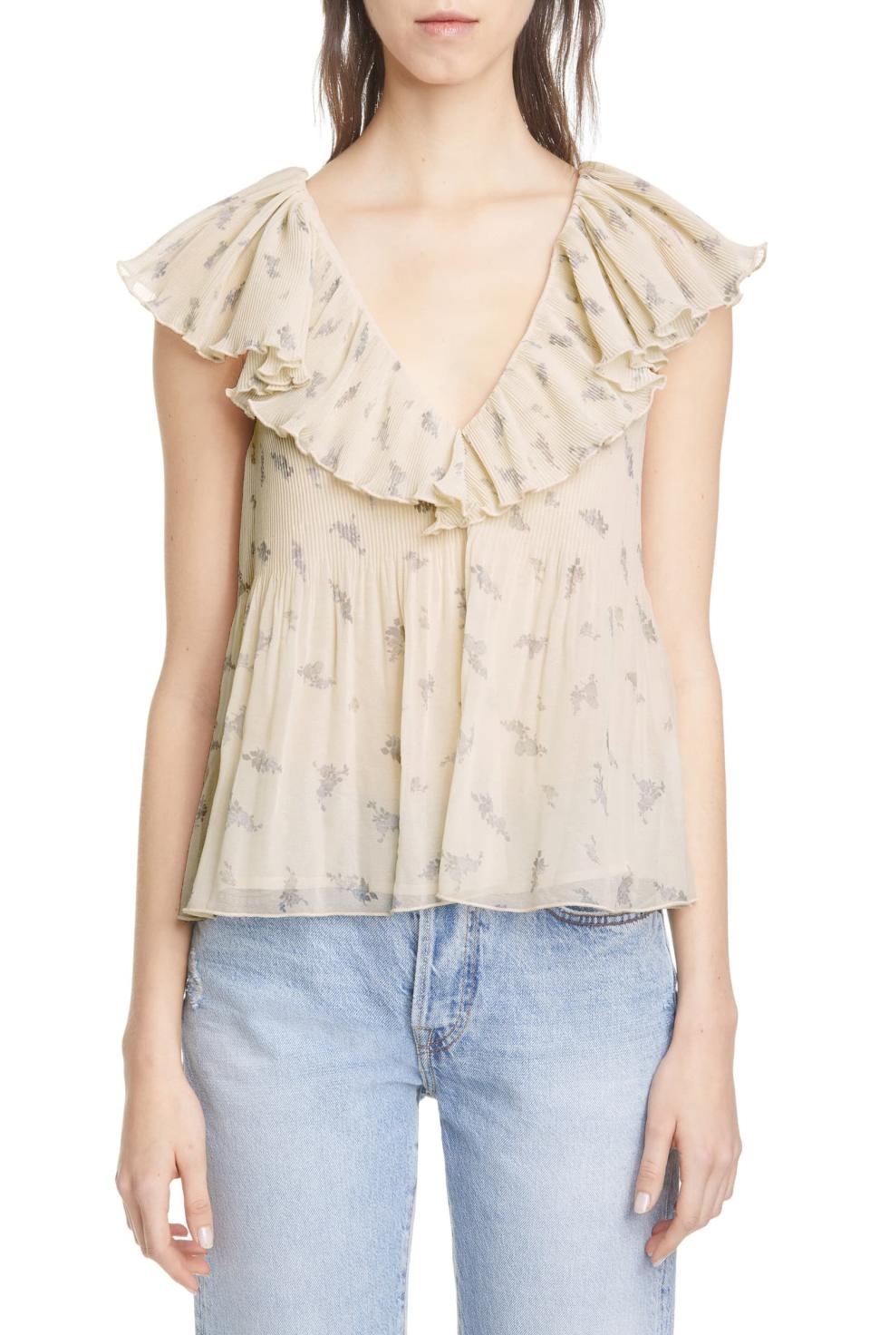 4) Floral Pleated Georgette Blouse