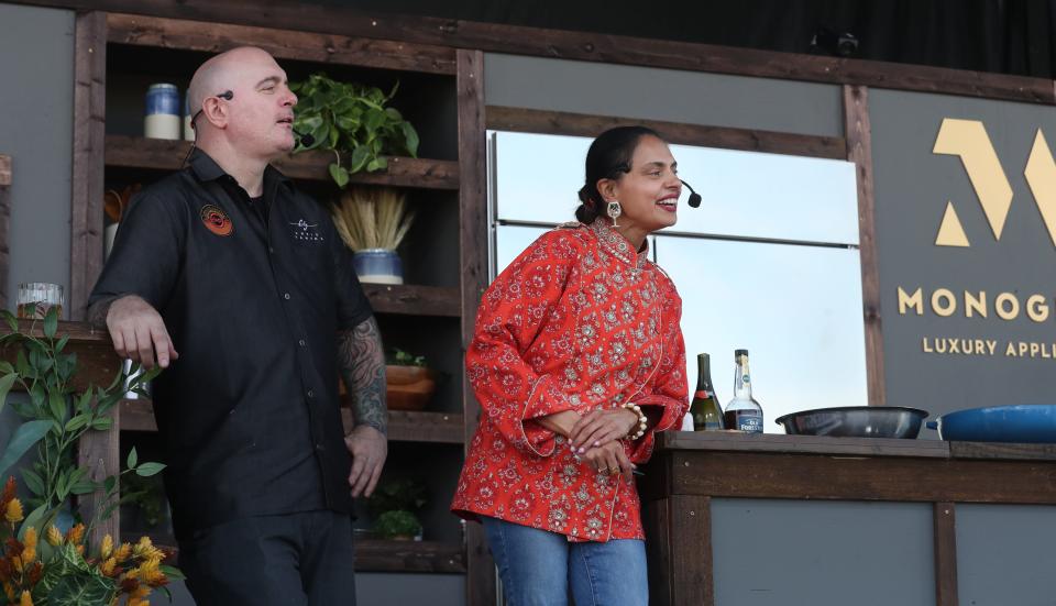 Chef Maneet Chauhan and Chef Chris Santos at Bourbon & Beyond on the Monogram Culinary Stage Thursday afternoon.
Sept. 14, 2023