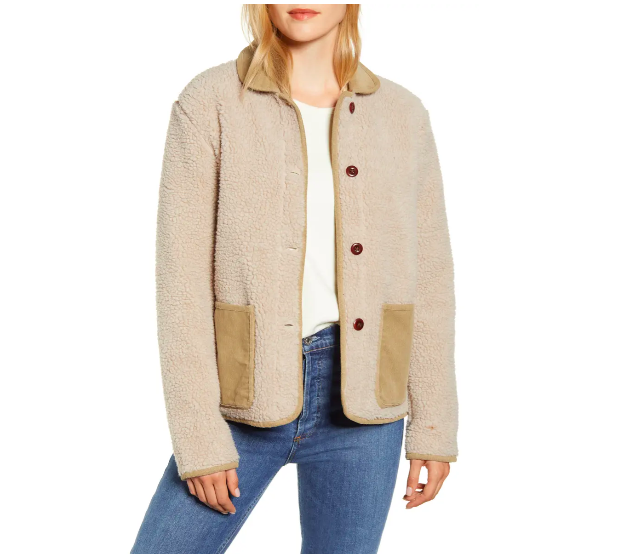 12) Corduroy Trim Faux Fur Jacket