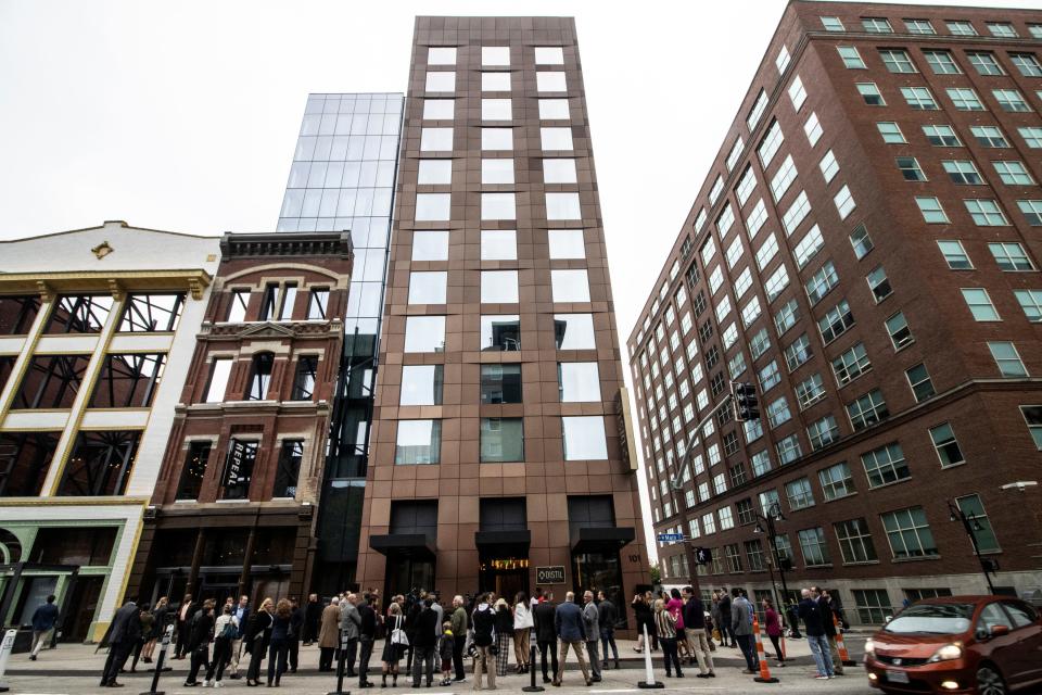 Hotel Distil opened on the northeastern corner of Whiskey Row at 1st & Main Streets on Tuesday morning. The 205-room boutique hotel is part of the Autograph Collection Hotels brand and the first to open in Kentucky. 10/29/19