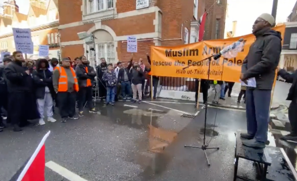 Footage showed several men shouting ‘jihad’ at the march organised by Hizb ut-Tahrir (screengrab)