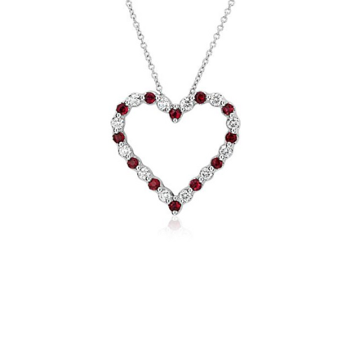 Floating Ruby And Diamond Heart Shaped Pendant