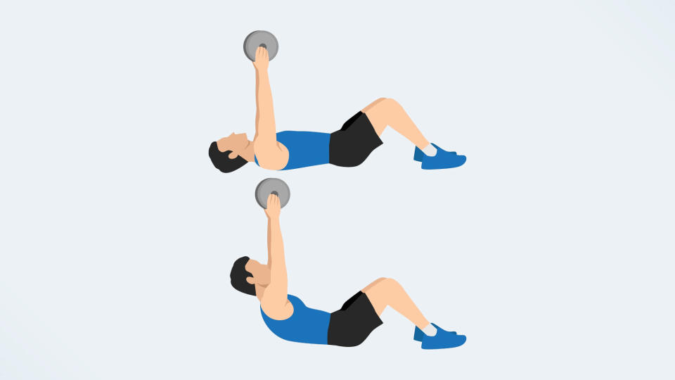 an illo of a man doing weighted sit ups