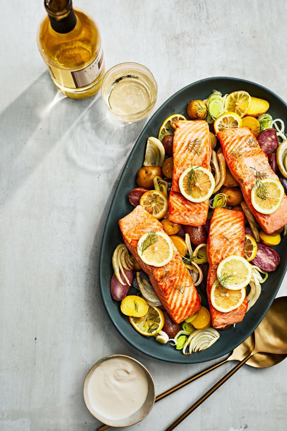 Lemony Slow-Cooked Salmon with Potatoes and Fennel