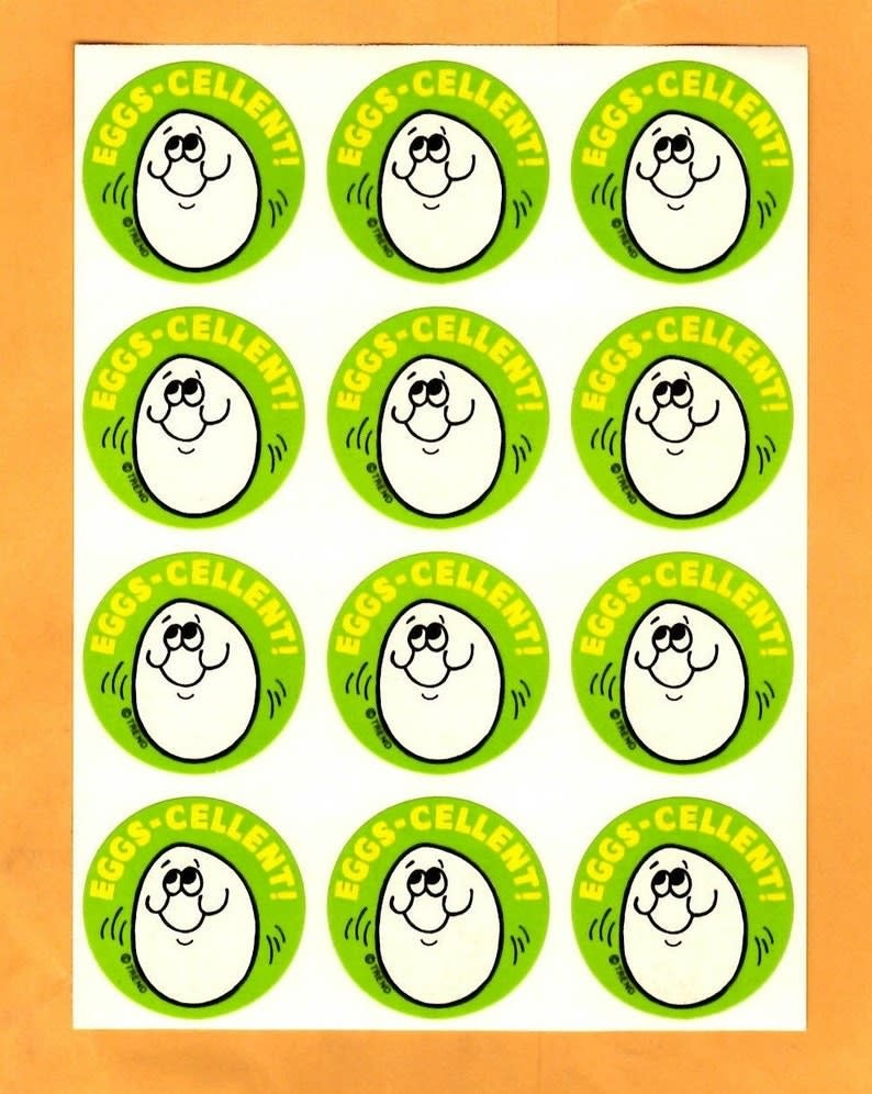 A sheet of Eggs-Cellent! egg smelling stickers