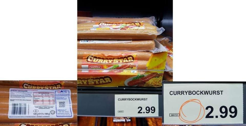 Bei dieser Currywurst ist weder Füllmenge noch Grundpreis angegeben. (Bild: Verbraucherzentrale Hamburg)