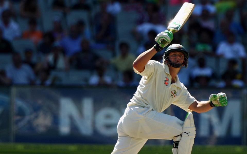 Adam Gilchrist of Australia skies a ball and is caught during day three of the First Test match between Australia and India - Mark Dadswell/Getty Images