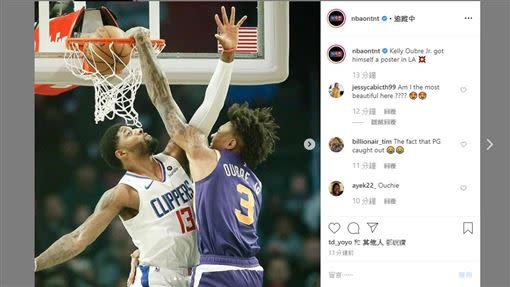 快艇烏布瑞（Kelly Oubre Jr.）顏扣喬治（Paul George）。（圖／翻攝自NBAonTNT IG）