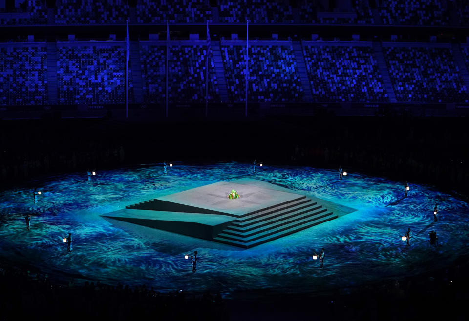 <p>Performers during the closing ceremony of the Tokyo 2020 Olympic Games at the Olympic stadium in Japan. Picture date: Sunday August 8, 2021. (Photo by Mike Egerton/PA Images via Getty Images)</p> 