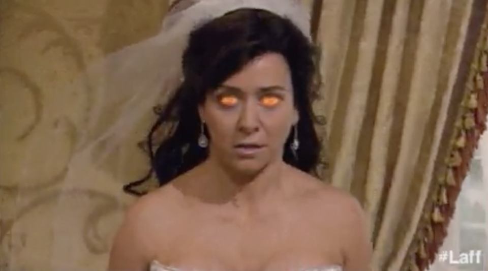 a bride with flames in her eyes