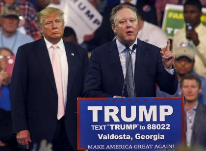 NASCAR CEO Brian France speaks at a campaign rally for Donald Trump. (REUTERS)