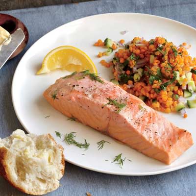 Salmon with Pink Lentil Salad