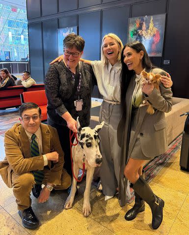 <p>Demi Moore/Instagram</p> Noami Watts (third from left) introduces Bing the Great Dane and Pilaf the Chihuahua