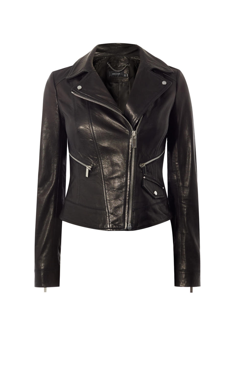 <p><i>[<a href="http://www.karenmillen.com/gb/womens/clothing/coats-and-jackets/leather-biker-jacket/015982.html?dwvar_015982_color=01&position=3#q=leather+jacket&start=1" rel="nofollow noopener" target="_blank" data-ylk="slk:Karen Millen, £350;elm:context_link;itc:0;sec:content-canvas" class="link ">Karen Millen, £350</a>]</i></p>