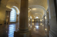 The interior of the Michigan Central Station is seen, Monday, May 13, 2024 in Detroit. A once hulking scavenger-ravaged monolith that symbolized Detroit's decline reopens this week after a massive six-year multimillion dollar renovation by Ford Motor Co., which restored the Michigan Central Station to its past grandeur with a focus squarely on the future of mobility. (AP Photo/Carlos Osorio)