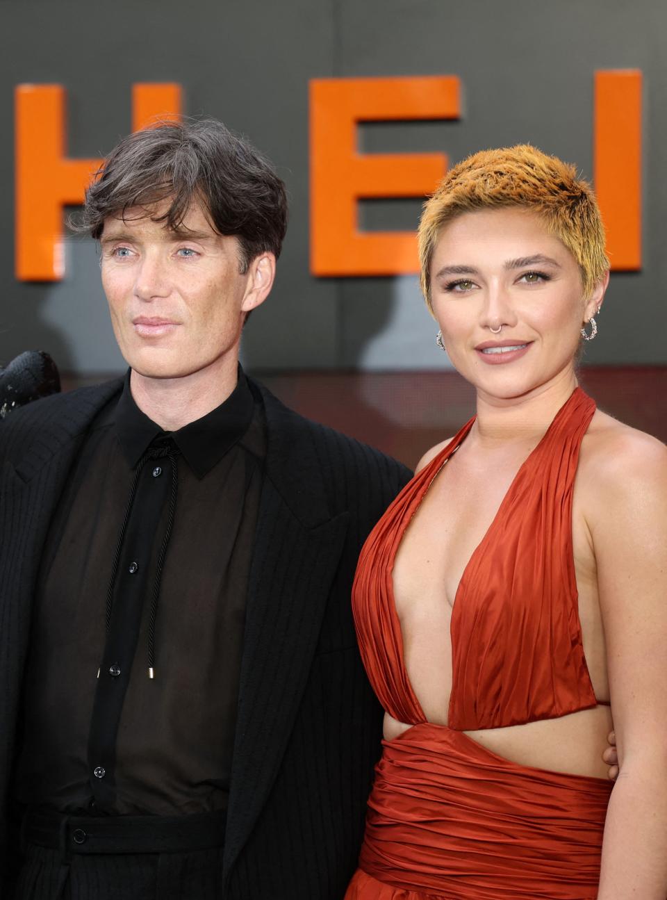A closeup of Cillian and Florence at the Oppenheimer premiere