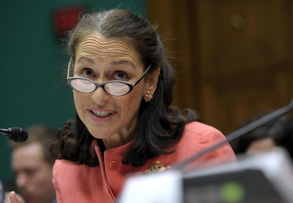 Food and Drug Administration (FDA) Commissioner Margaret A. Hamburg testifies on Capitol Hill in Washington, Wednesday, Nov. 14, 2012, before the House Energy subcommittee on Oversight and Investigations hearing on the Fungal Meningitis Outbreak. (AP Photo/Susan Walsh)