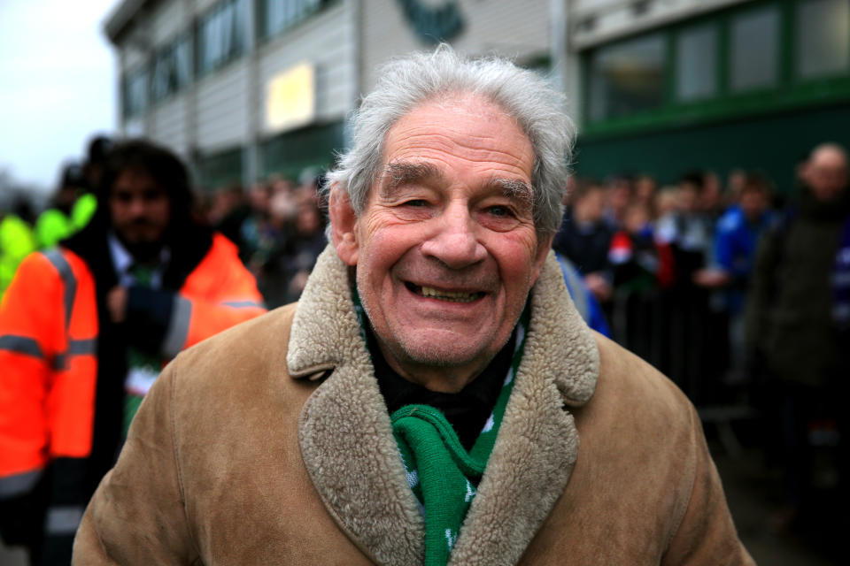Actor Trevor Peacock (The Vicar of Dibley) before the FA Cup, Third Round match at Huish Park, Yeovil.