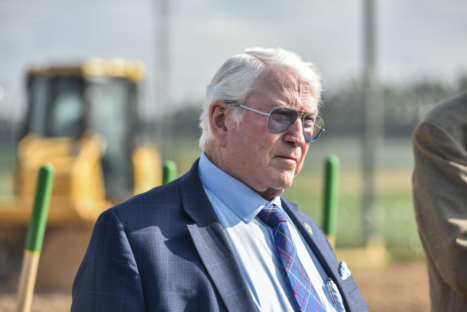 Burl Cain, commissioner of the Mississippi Department of Corrections, stands at the groundbreaking of Central Mississippi Correctional Facility's new interfaith chapel in Pearl, Miss., Friday, August 12, 2022.