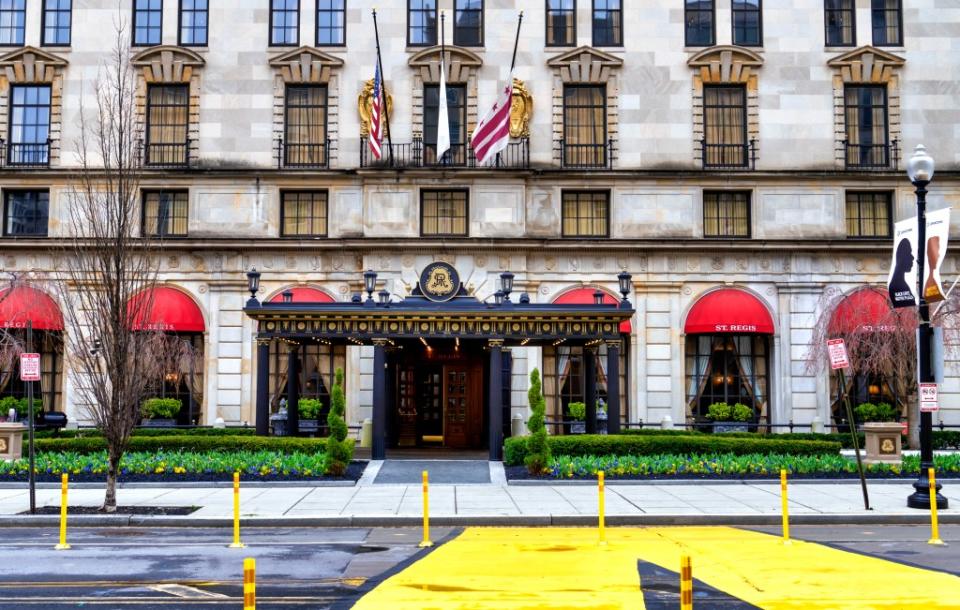 Entrance to the historical St. Regis Hotel on Black Lives Mater Plaza, In Washington D.C via Getty Images