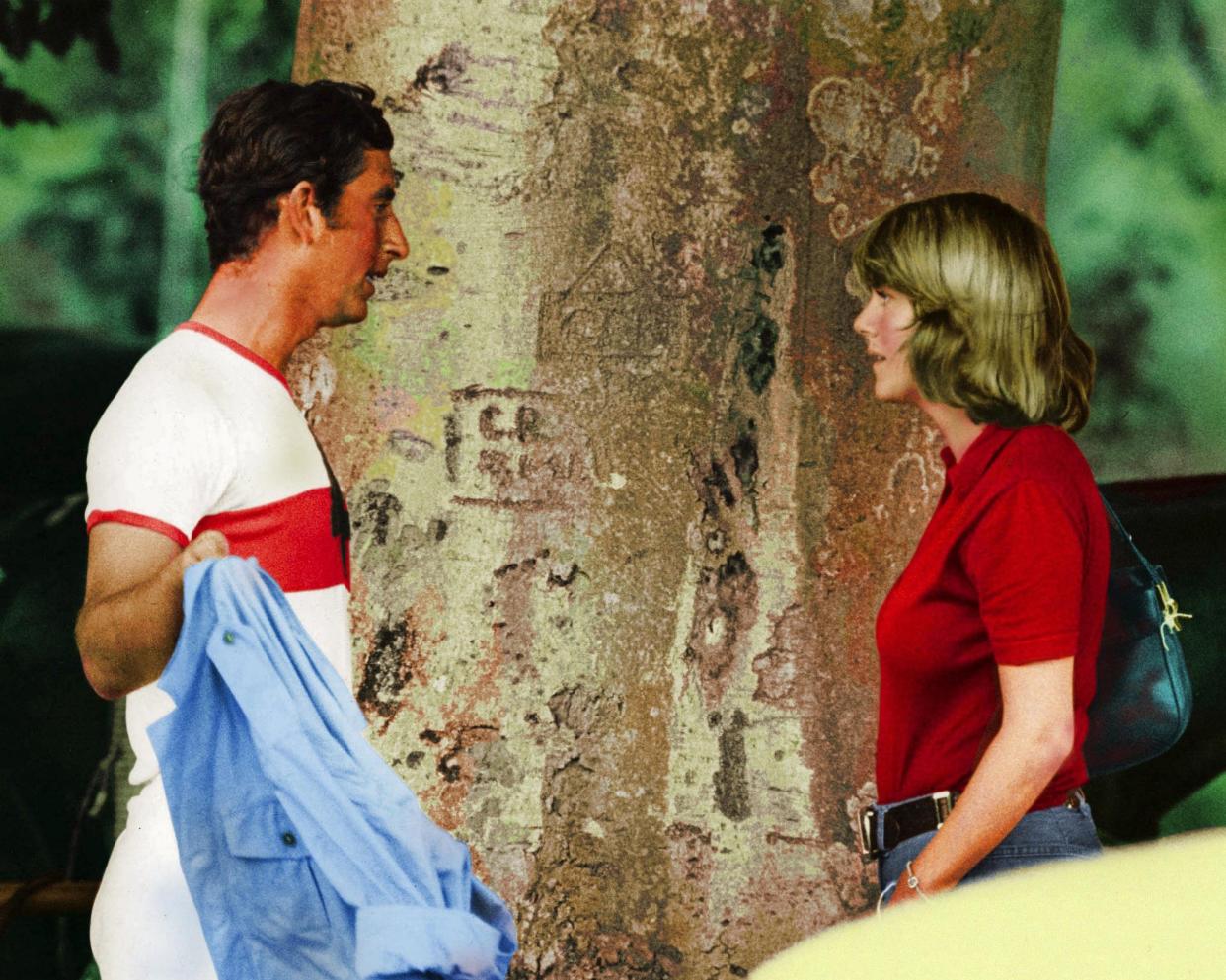 A young Prince Charles and Camilla Shand at a polo match in 1975