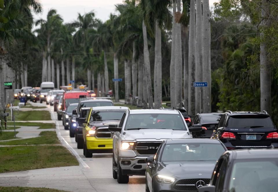 Traffic moves slowly during rush hour on northbound McGregor Boulevard on Tuesday, Jan. 8, 2024, in Fort Myers.