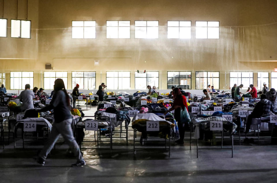 Evacuees from the Fort McMurray wildfires use the sleeping room at the “Bold Center” in Lac la Biche, Alberta, Canada, May 5, 2016. REUTERS/Mark Blinch