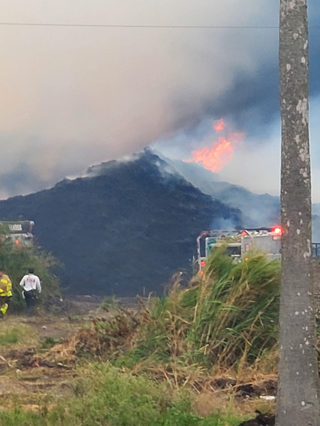 A close-up photo of the mulch fire burning west of Wellington on Friday.