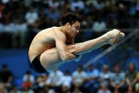 Alexandre Despatie of Canada competes in the men's 3m springboard diving finals at the Dr. S. P. Mukherjee Aquatics Complex during the Commonwealth Games in New Delhi on October 11, 2010. Alexandre Despatie of Canada won the gold. AFP PHOTO/Prakash SINGH (Photo credit should read PRAKASH SINGH/AFP/Getty Images)