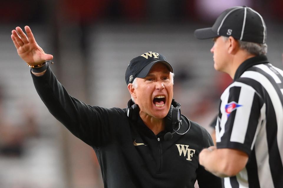 Wake Forest head coach Dave Clawson reacts to a play against Syracuse.