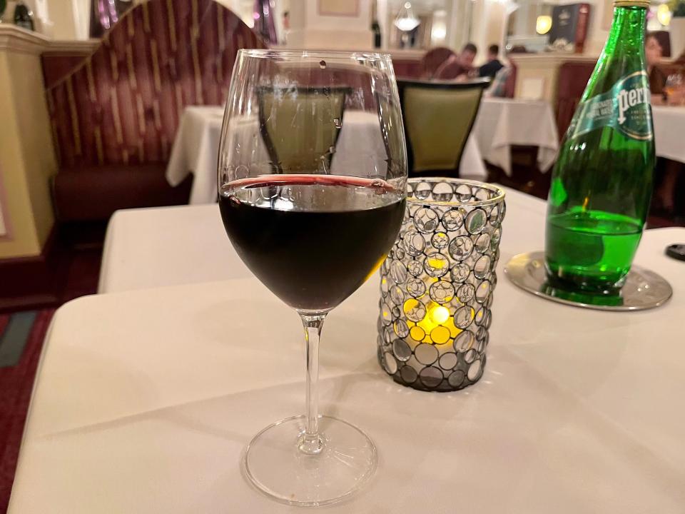 Glass of wine half-filled.