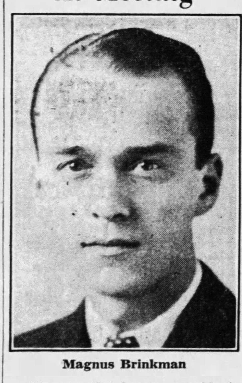 Sheboygan Redskins President Magnus Brinkman as he appeared in 1945 in a Sheboygan Press clipping.