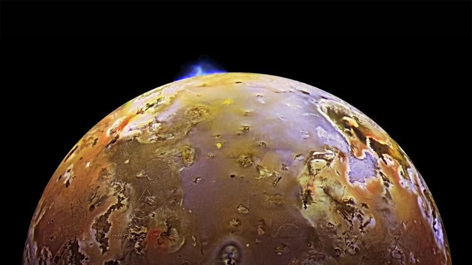 A volcanic eruption on Io.