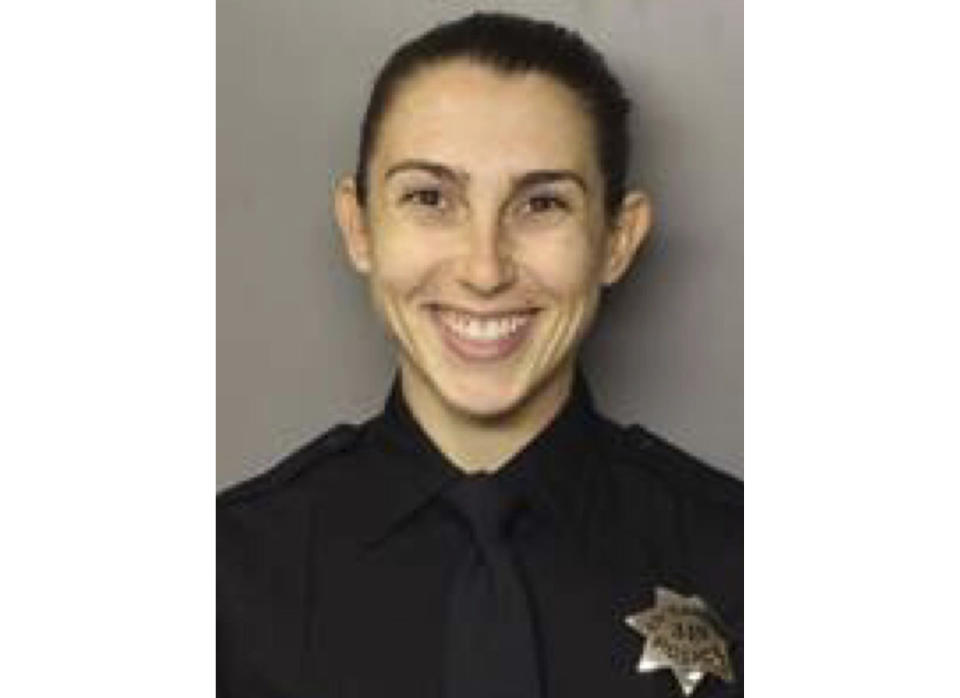 In this undated photo released by the Sacramento Police Department is Officer Tara O' Sullivan. Sacramento police says the officer killed Wednesday, June 19, 2019, during a domestic violence call entered their academy in May 2018 and graduated seven months later, in December. The Sacramento Department said in a statement Thursday, June 20, 2019 that Officer Tara O'Sullivan was initially hired in January 2018 as a community service officer. (Sacramento Police Department via AP)