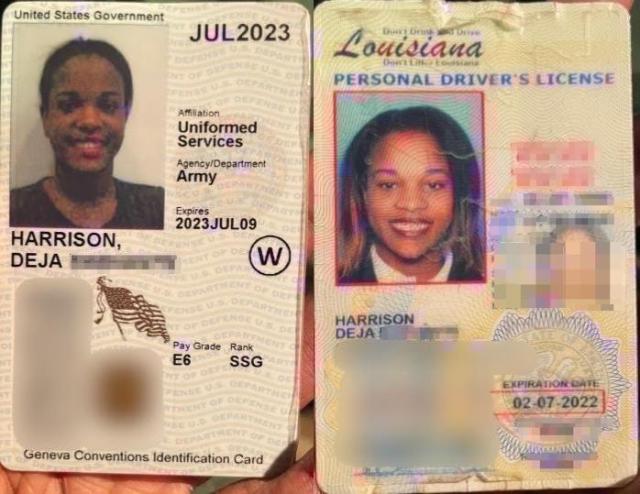 Deja Harrison&#39;s driver&#39;s license and military ID obtained by Insider.