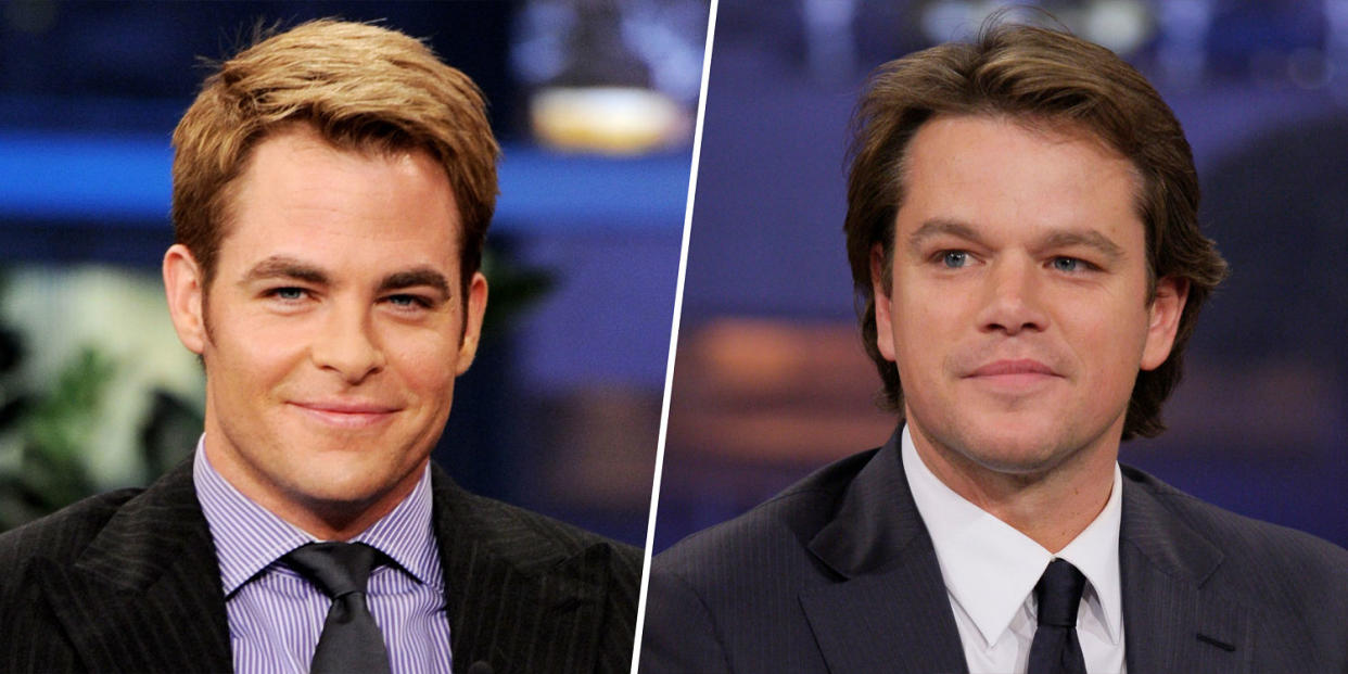 Chris Pine and Matt Damon in 2012. (Kevin Winter / Paul Drinkwater NBCUniversal / Getty Images)