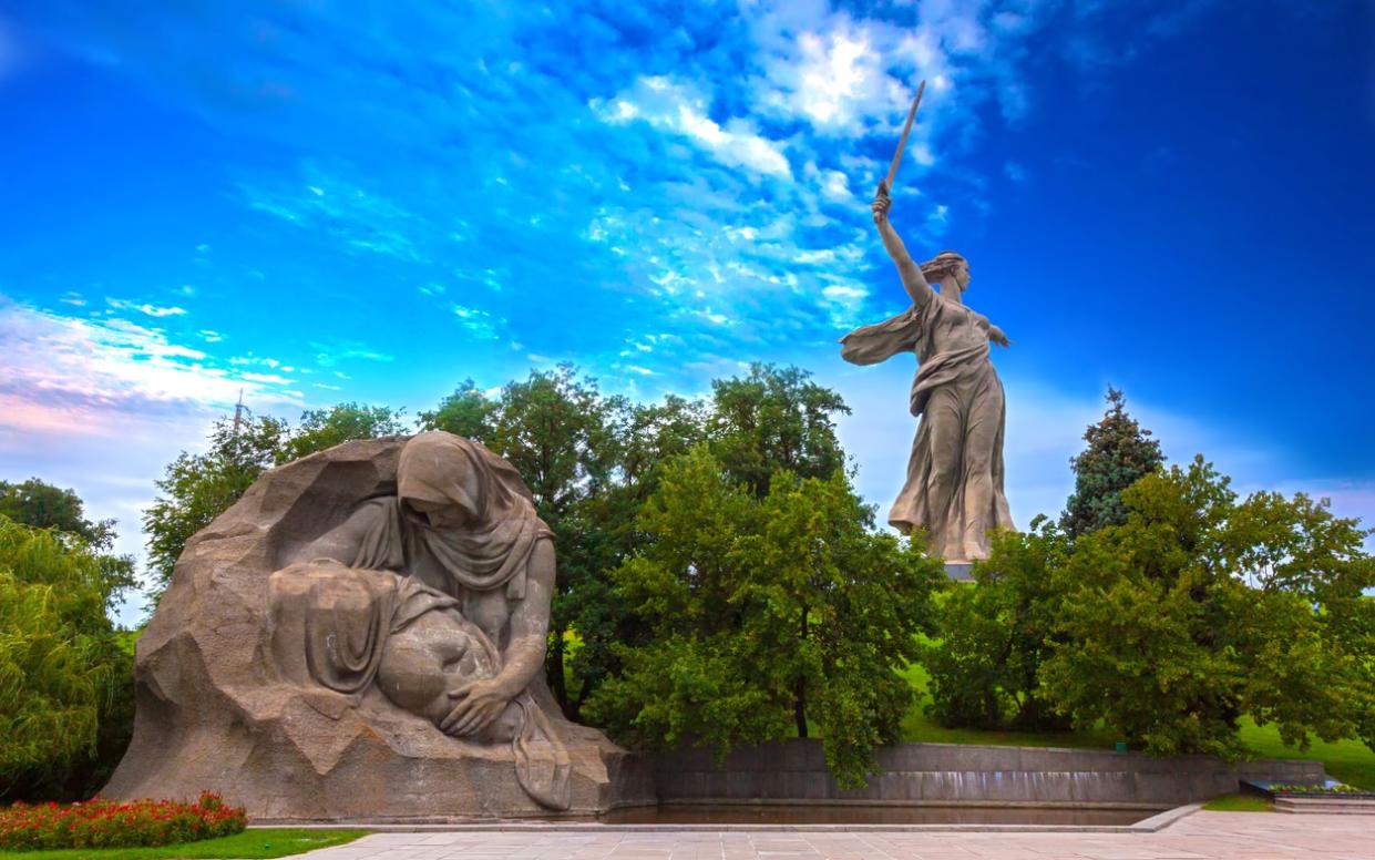 The Motherland Calls statue towers over Volgograd - This content is subject to copyright.