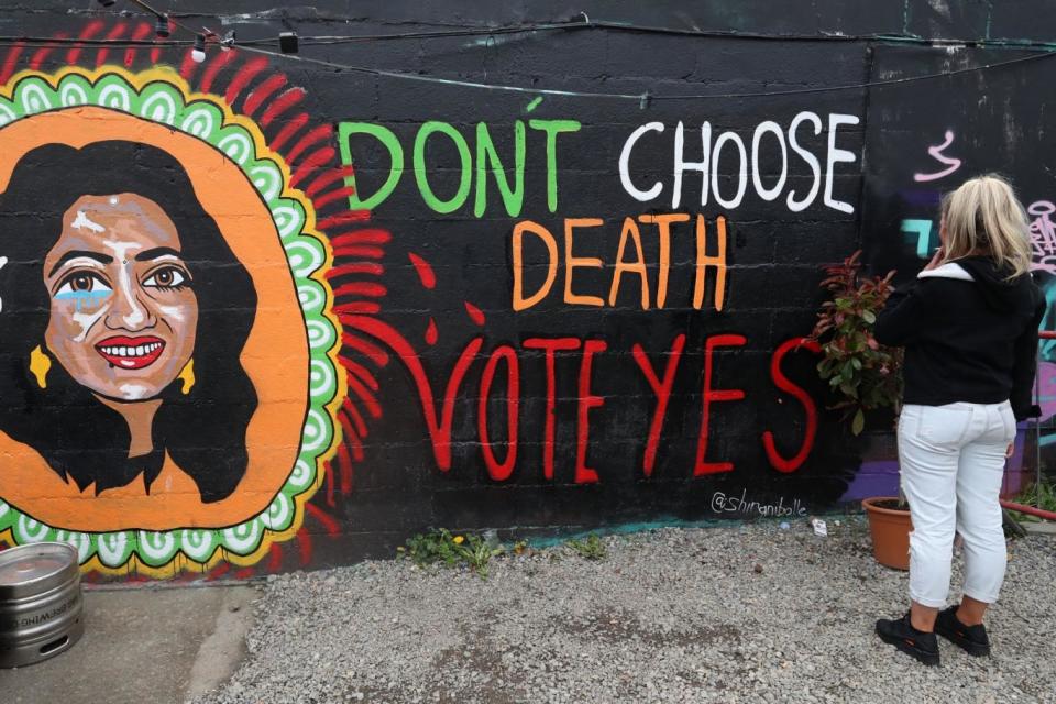 Campaign: a pro-choice mural in Dublin featuring Savita Halappanavar, who died after being refused an abortion (PA)