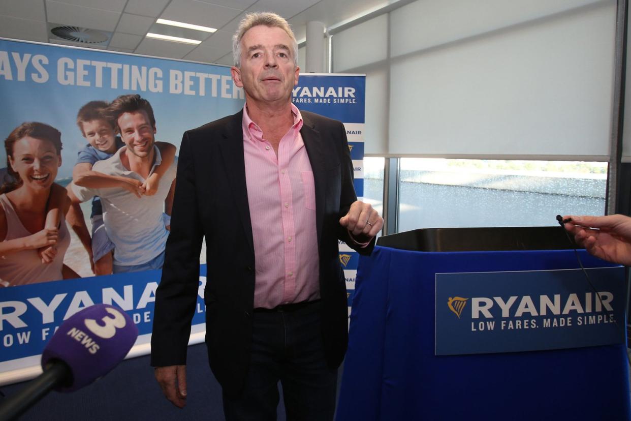 Ryanair boss Michael O'Leary speaks during the company's annual general meeting at the airline's Dublin headquarters: PA