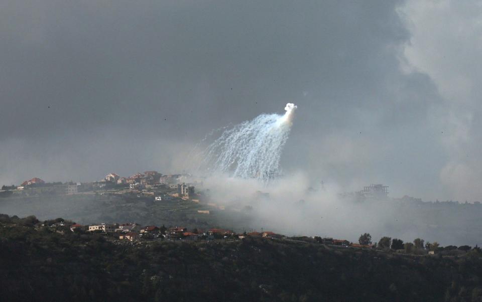 Smoke rises from the Lebanese village of Markaba as a result of Israeli shelling