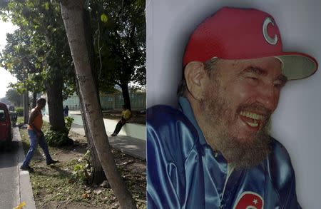 A picture of former Cuban President Fidel Castro is seen on a street in Havana March 28, 2016. REUTERS/Enrique de la Osa