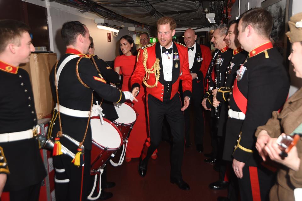 Britain's Prince Harry, Duke of Sussex and Meghan, Duchess of Sussex arrive to attend The Mountbatten Festival of Music at the Royal Albert Hall in London on March 7, 2020. - The Festival brings together world-class musicians, composers and conductors of the Massed Bands of Her Majestys Royal Marines. This year, the performance will mark the 75th anniversary of the end of the Second World War and the 80th anniversary of the formation of Britains Commandos. (Photo by Eddie MULHOLLAND / POOL / AFP) (Photo by EDDIE MULHOLLAND/POOL/AFP via Getty Images)