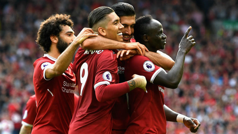 Mohamed Salah (left), Roberto Firmino (front centre) and Sadio Mane (right) are all great options for Gameweek 31.