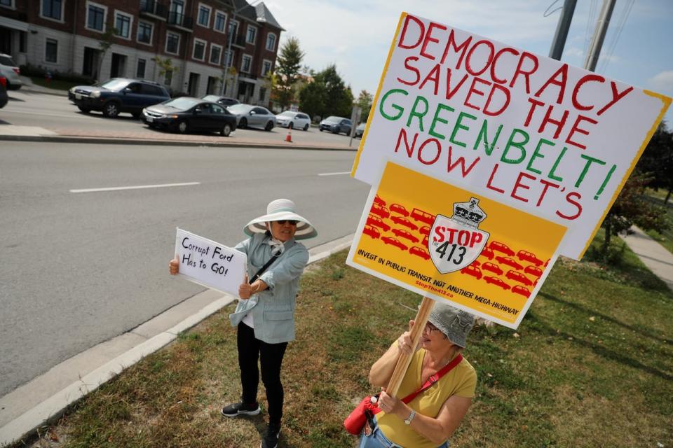 A rally in Richmond Hill, which was also planned to protest the land swaps, still maintained an air of protest. As attendees let Ford know there are still other issues they'd like to see movement on, like the proposed Highway 413.