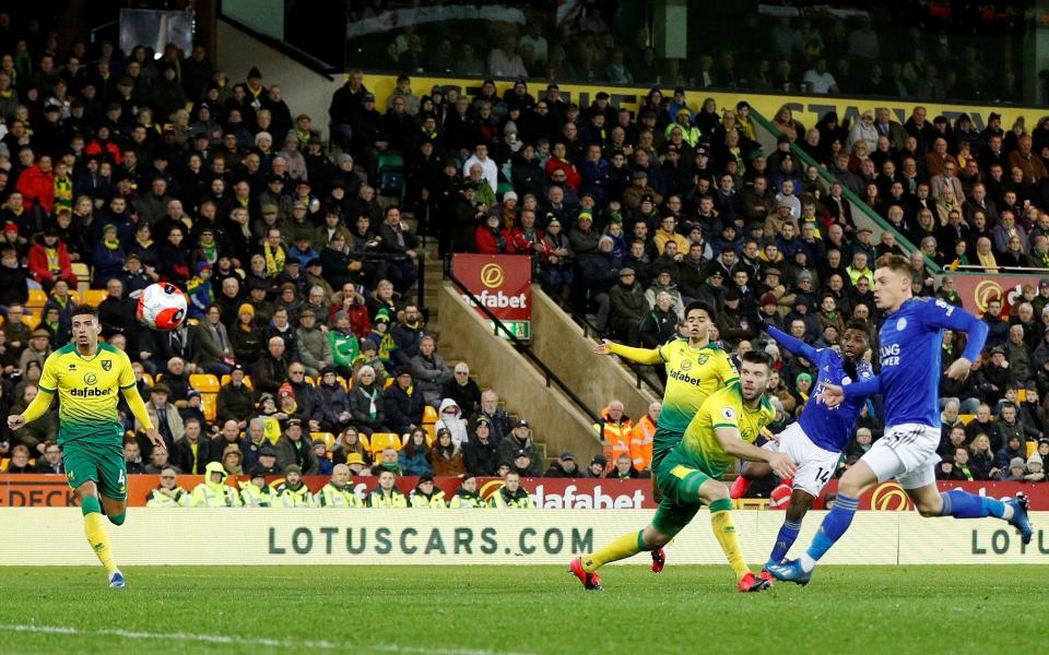 Leicester City's Kelechi Iheanacho scores their first goal before it is disallowed following a referral to VAR  - Action Images via Reuters/John Sibley