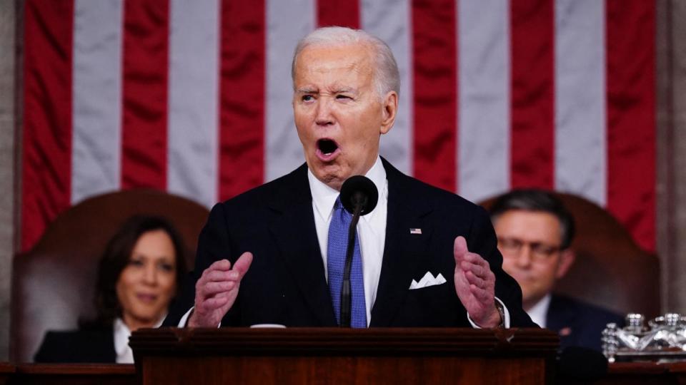 PHOTO: President Joe Biden delivers the State of the Union address in the House Chamber in Washington, Mar. 7, 2024. (Shawn Thew/POOL/AFP via Getty Images)