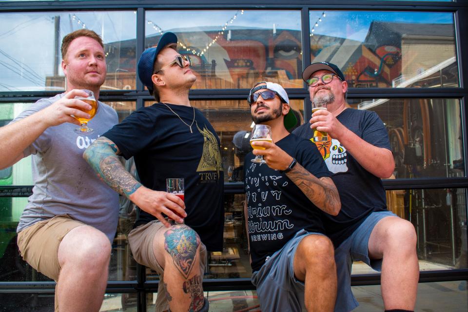 The owners and operators of Atrium Brewing, soon to open in Shelby Park. Left to right: Donald Mahoney, Spencer Guy, Princeton Hurst, Mark Rubenstein.