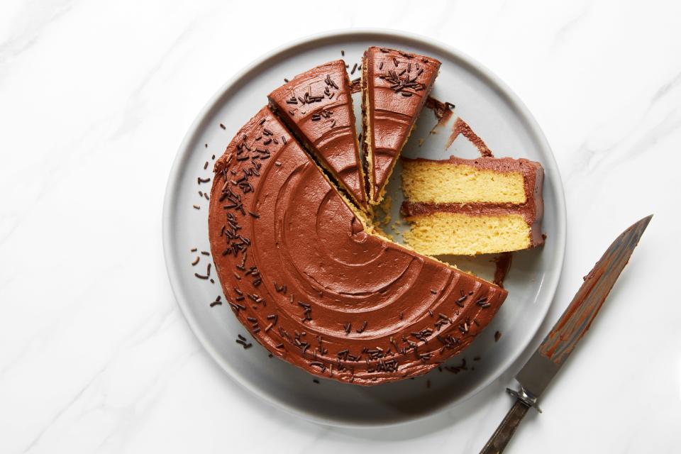 Super-Moist Yellow Cake With Rich Chocolate Frosting