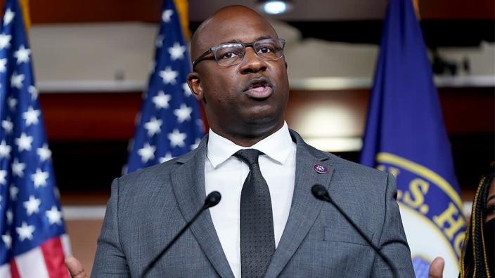 Rep. Jamaal Bowman&#xa0;(D-N.Y.) addresses reporters during a press conference on Wednesday, December 8, 2021 about a resolution condemning Rep. Lauren Boebert&#39;s (R-Colo.) use of Islamaphobic rhetoric and removing her from her current committee assignments.