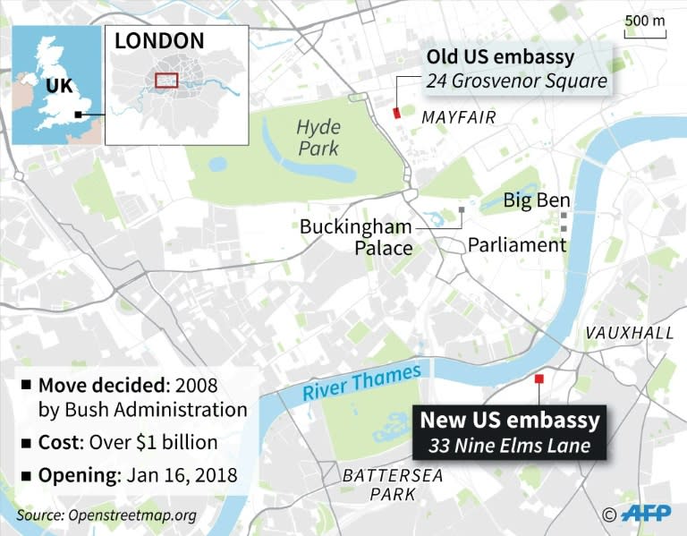 Map of London locating the old and new US embassies
